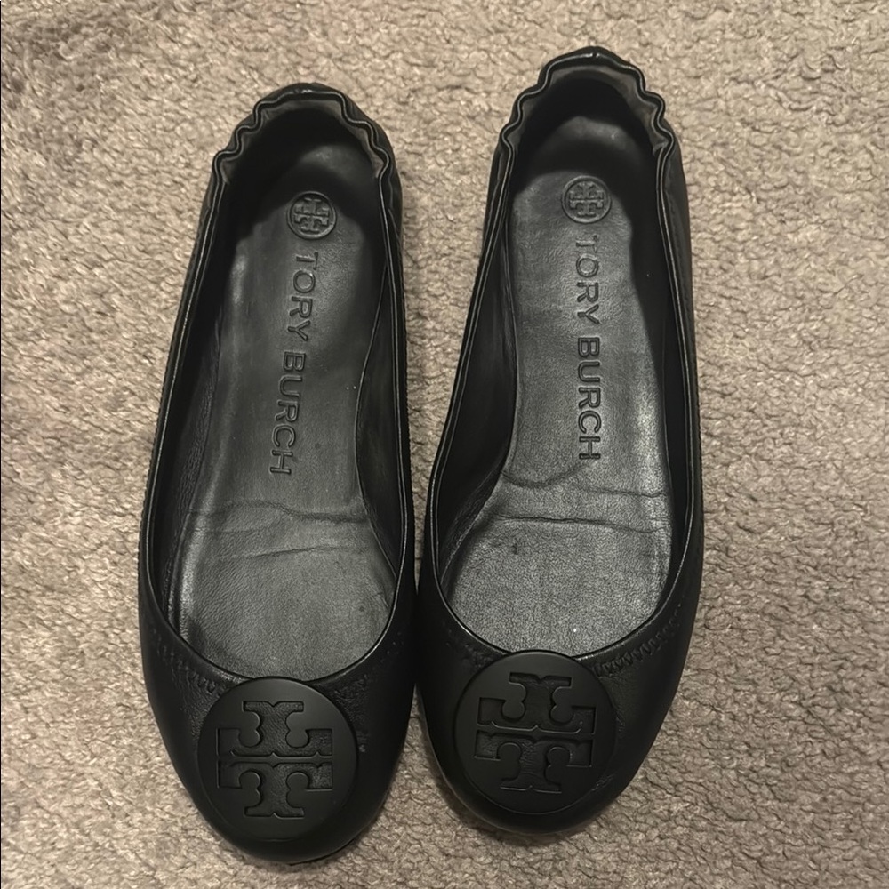 Tory Burch Black Leather Ballet Flats